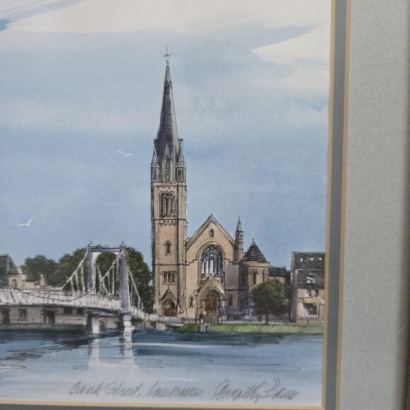 Dorothy Bruce Watercolor Framed Art Bank Street Bridge Inverness - Picture 6 of 10